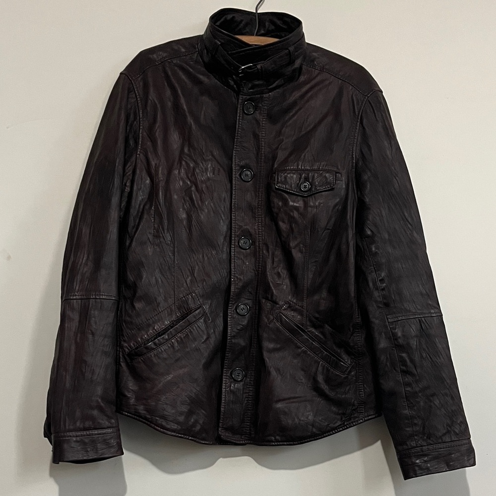 Theory Leather Jacket Brown Moto Men’s M EUC